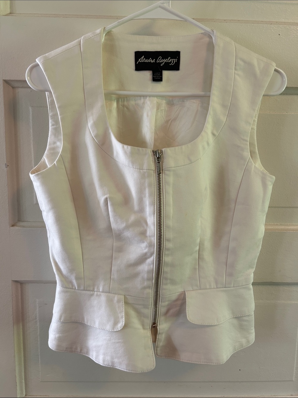 Sandra Angelazzi Women White Satin Sleeveless Top Sz 34